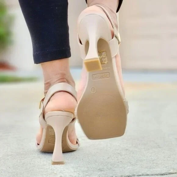 Elegant Nude Square Open Toe Sandals Women’s Braided Ankle Strap - Picture 5 of 5